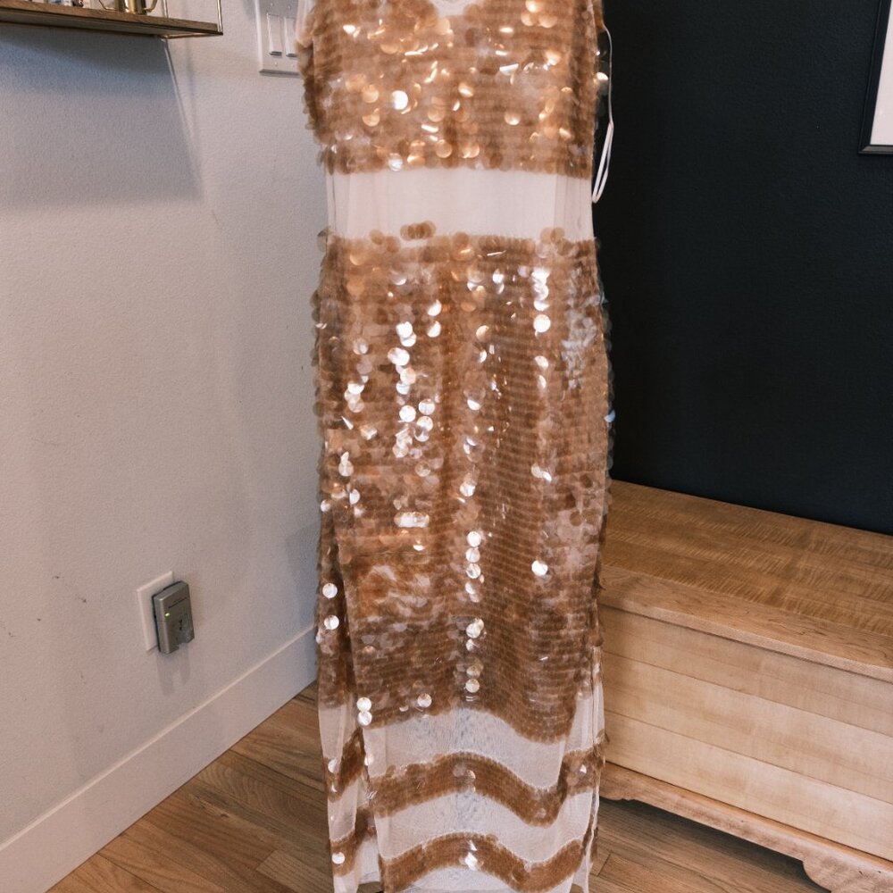 J. Crew Collection NWT Sequin Panel midi Evening Dress in Gold, 00 - Picture 3 of 6